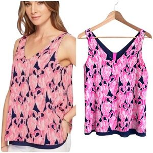 Lilly Pulitzer Blue Pink Reversible Flamingo Florin Sleeveless Tank Top Small